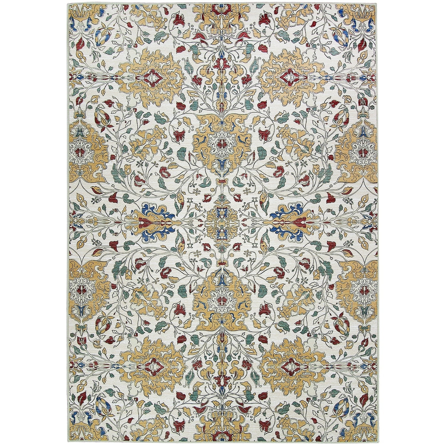 Ruggable Washable Stain Resistant Pet Area Rug Traditional Floral Cream 5' x 7'