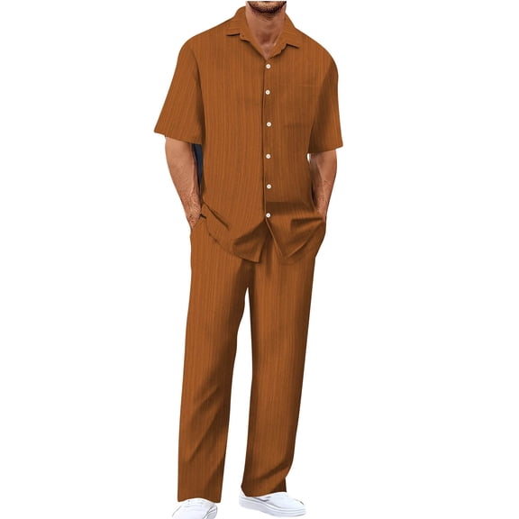 HBGVBA Men's and Big Mens Casual Matching Outfits 2 Piece Short Sleeve T-Shirt and Straight Leg Long Pants with Pockets Set