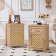 thumbnail image 3 of LEYAOYAO Small Rattan Nightstand Set of 2 with Type-C Charging, Drawer & Adjustable Shelf, Natural Oak for Bedroom, Small Space, 3 of 11
