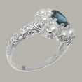 thumbnail image 3 of LBG British Made 925 Sterling Silver Natural London Blue Topaz & Cultured Pearl Womens Engagement Ring - 33 size options - Size 4.75, 3 of 8