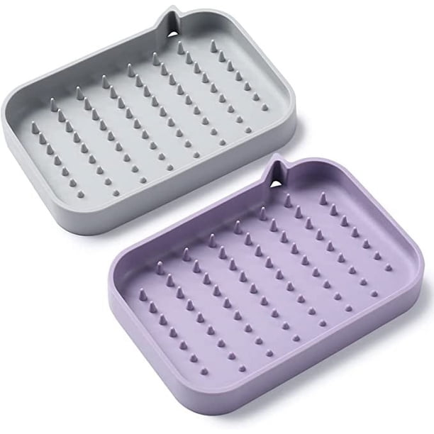 Paquete de 2 jaboneras, soporte de jabón de silicona antideslizante y autodrenante (mantiene seca la barra de jabón), protector de jabón flexible fácil de limpiar. Bandeja de jabón con soporte para j