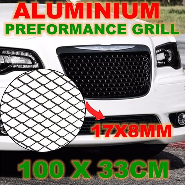 AggAuto 100x33cm Noir Grille De Course, Taille Du Trou De Losange De 10×20mm, Grille En Aluminium, Universels Grille De Radiateur De Voiture