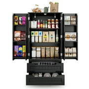 Pantry Cabinet Lofka 47 Kitchen Pantry Storage Cabinet with 2 Drawers, 8 Shelves and 2 Doors, Black