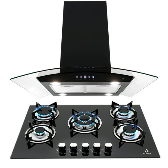 Combo Supra Saccarello Parrilla empotrable y campana de isla 76 cm Negro