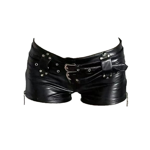Eandarui Women's Faux Leather Low Waist Skinny Shorts Wide Straight Leg Mini Short Party Club Bottom Black XL