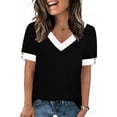 thumbnail image 3 of Pxxlle Casual T Shirts for Women Fashion Color Block Short Sleeve Tees Loose Fitted V Neck Tshirt Summer Beach Vacation Clothes Black M, 3 of 10