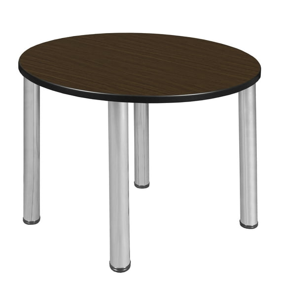 Romig Trek 42 in. Medium Round Breakroom Table- Neo Walnut Top, Chrome Legs