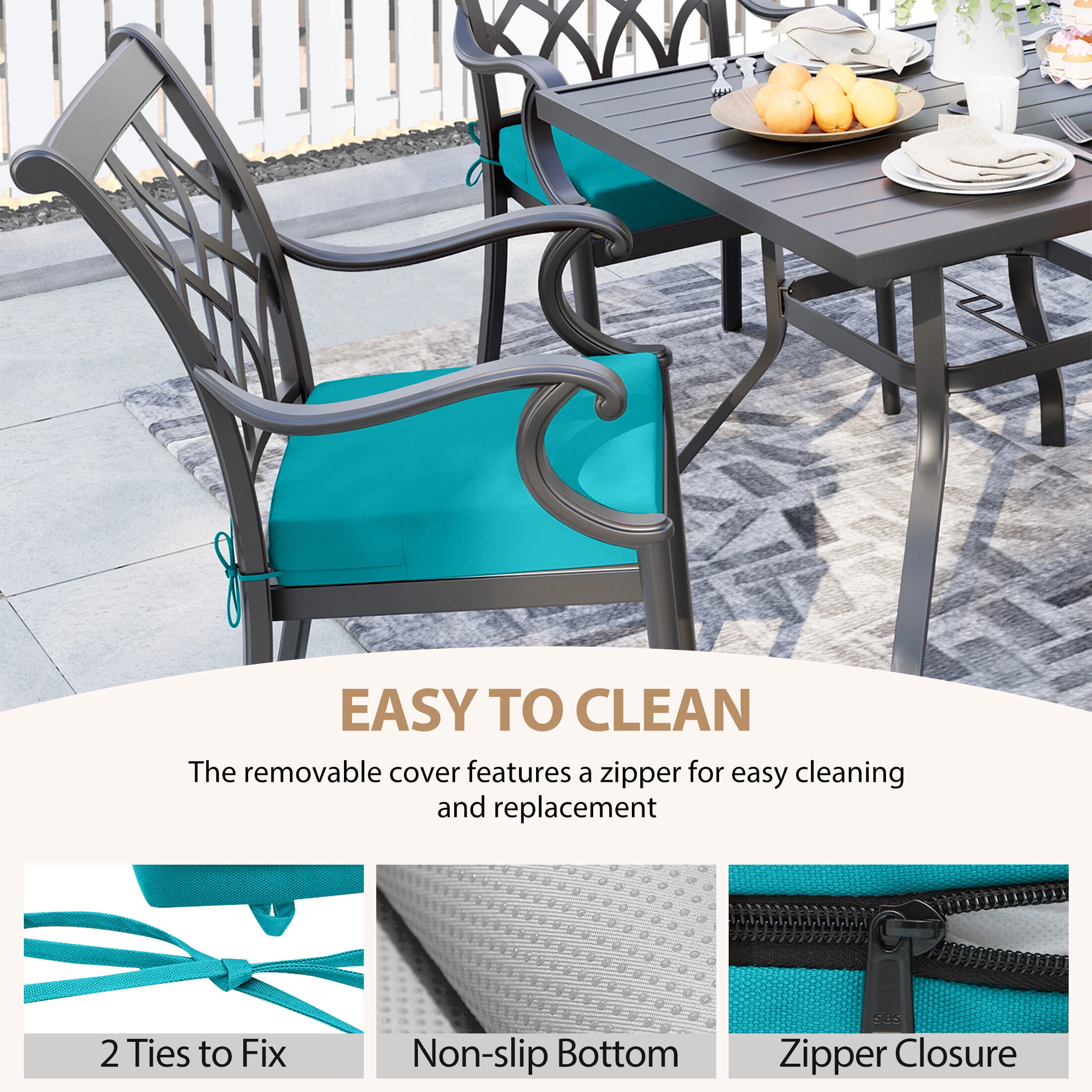 Outdoor Square Seat Cushion for Patio Furniture Dining Chair Pad Replacement, 17 x 16, Set of 2, Turquoise Blue