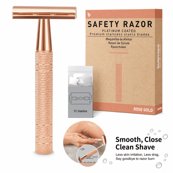 Safety Razor, Single Blade Razor for Women and Men with 10 Platinum Coated Blades, Reusable Double Edge Metal Razor, Travel Shaving Tool
