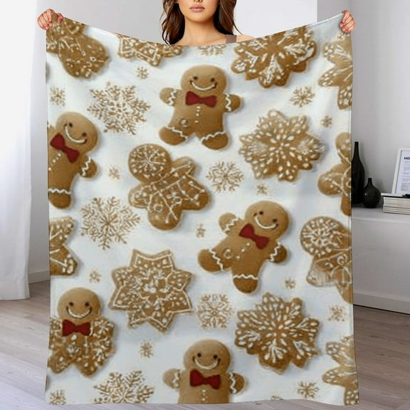 RKSupls Christmas Throw Blanket,Soft Warm Flannel Gingerbread Snowflake Blanket Gift for Christmas Home Bed Sofa Couch Decor,30x40 in