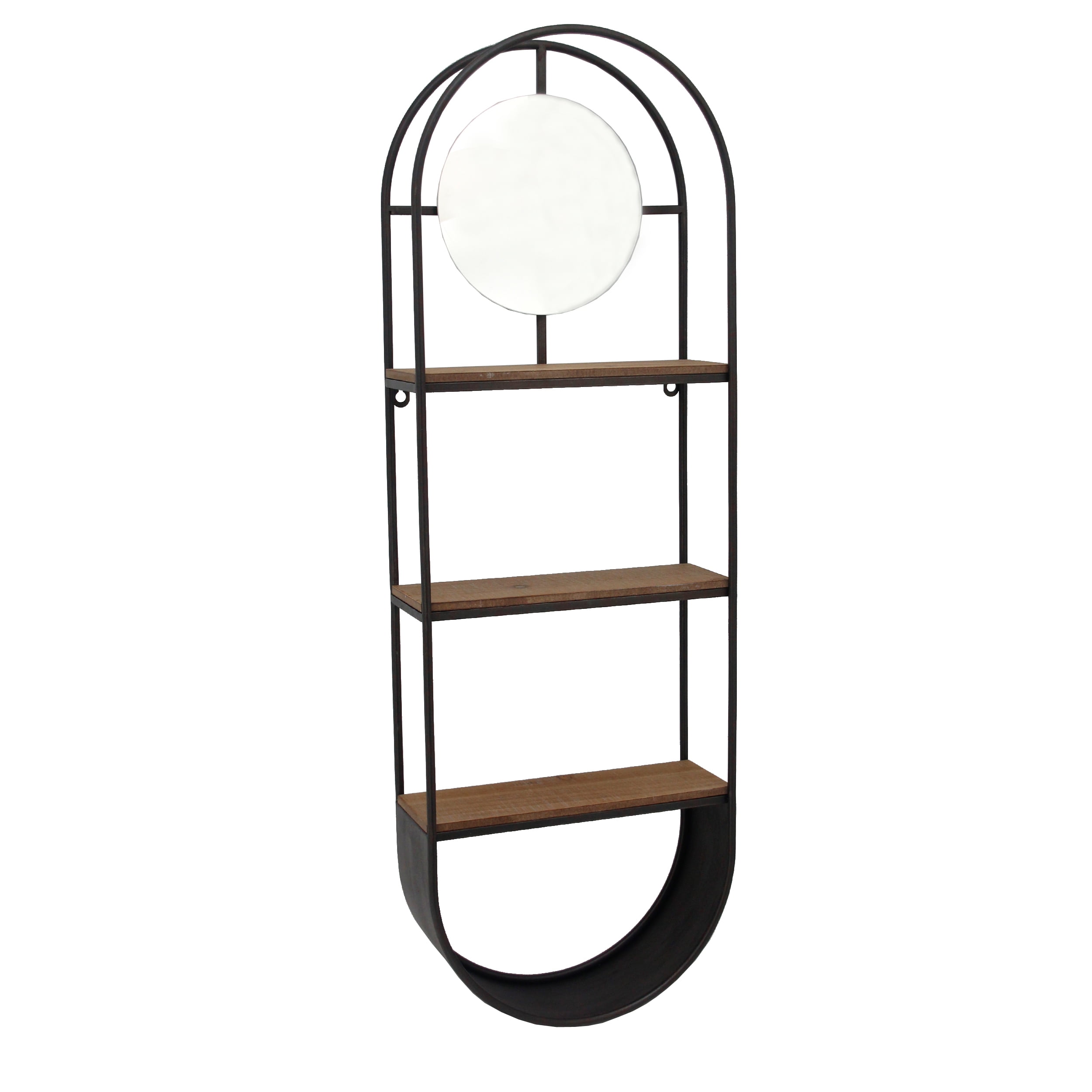 Obround Shape Metal Wall Shelf With 3 Display Space Brown And Black 