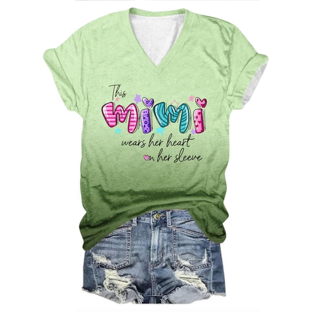 Tops Cortos para las Mujeres Día de la Independencia Impreso Suéter con Cuello en V Manga Corta, Top Casual para Primavera Verano