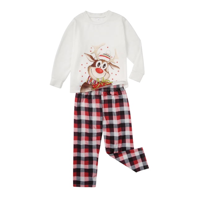Ensemble de Pyjamas Assortis pour la Famille, Hauts à Manches Longues Col Rond + Pantalons Longs, Vêtements pour Chien