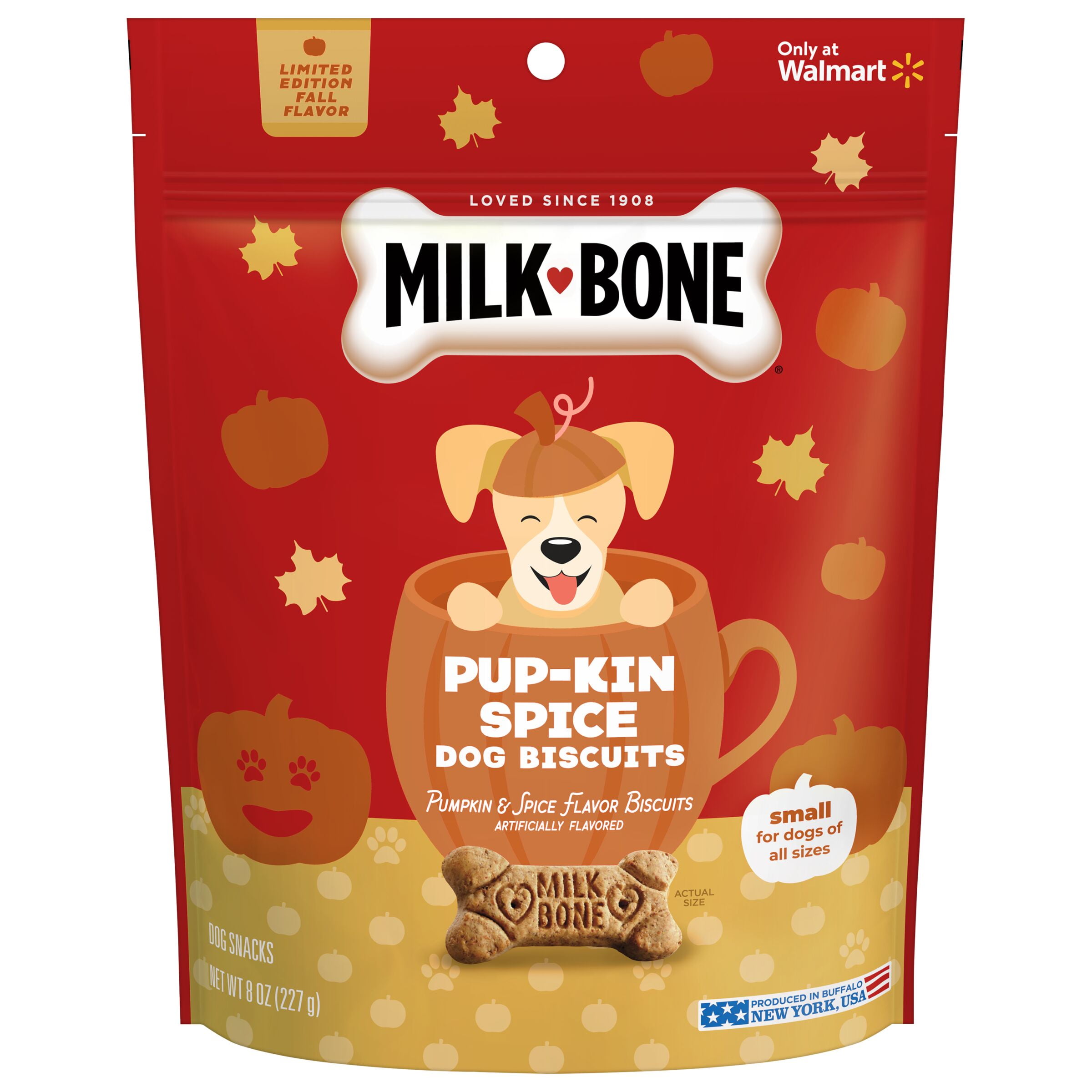 Milk-Bone Pup-kin Spice Dog Biscuits, Small Artificial Pumpkin & Spice Flavor Biscuits, 8 oz. Bag