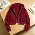 thumbnail image 5 of Zpanxa Girls Hoodies Kids Girls Cropped Full Zip Hooded Sweatshirt Jacket Long Sleeve Solid Color Casual Trendy Short Length Hoodie, 5 of 6