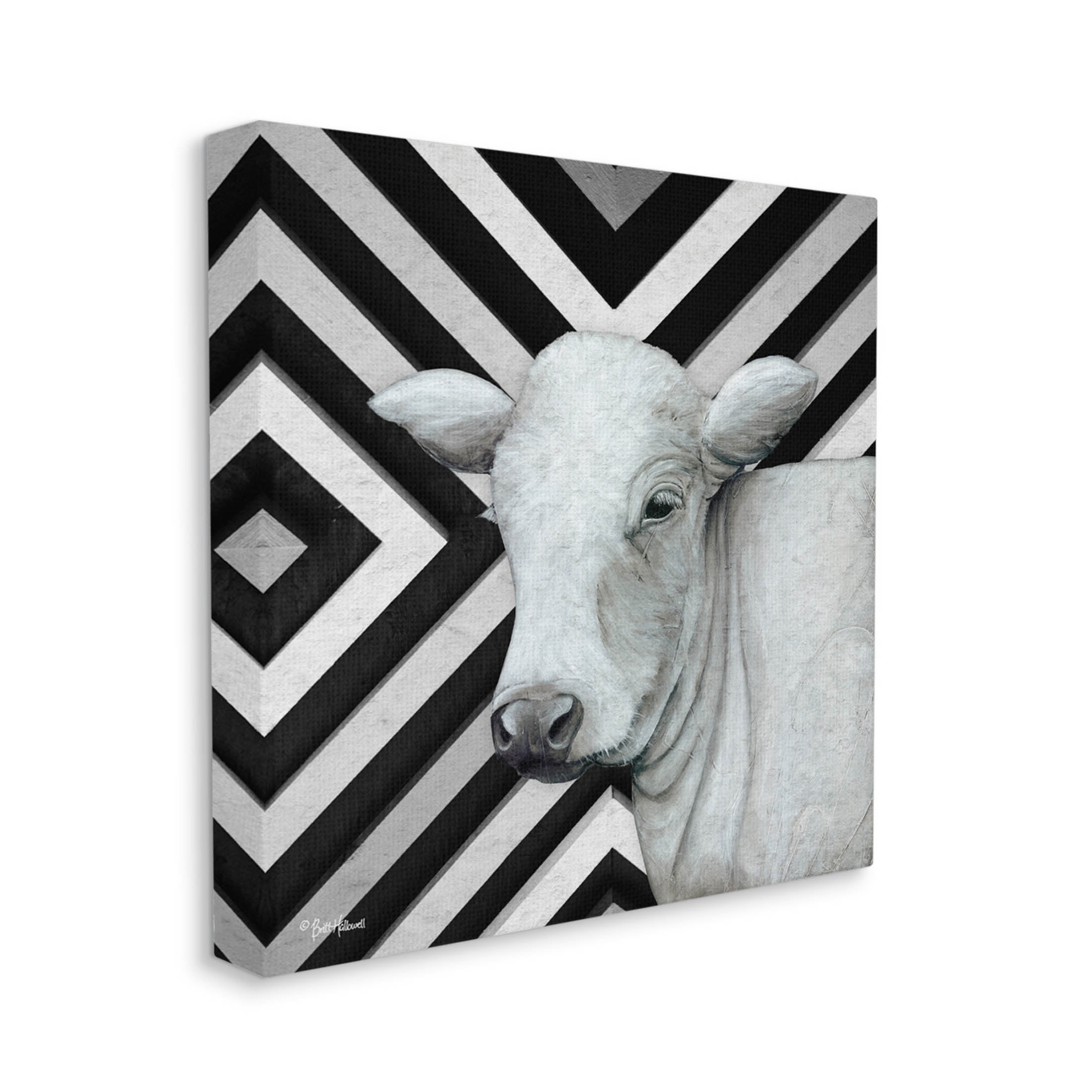 Cow Portrait Stripes Pattern Animals & Insects Graphic Art Gallery Wrapped Canvas Print Wall Art