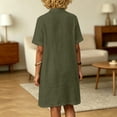 thumbnail image 6 of VBVC Women's V-Neck Stand Collar Shirt Dress,Button Detail Short Sleeve Midi Dress For Women,Ladies Summer Breathable Dress with Pockets,Army Green,S-2XL, 6 of 8