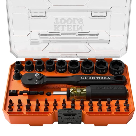 Klein Tools 33806 ProFlex 43-Piece Impact Socket Set and Impact Driver Bit Set with Modular Case, 29 Bits and 10 SAE Socket Sizes, S2 Steel, Magnetic