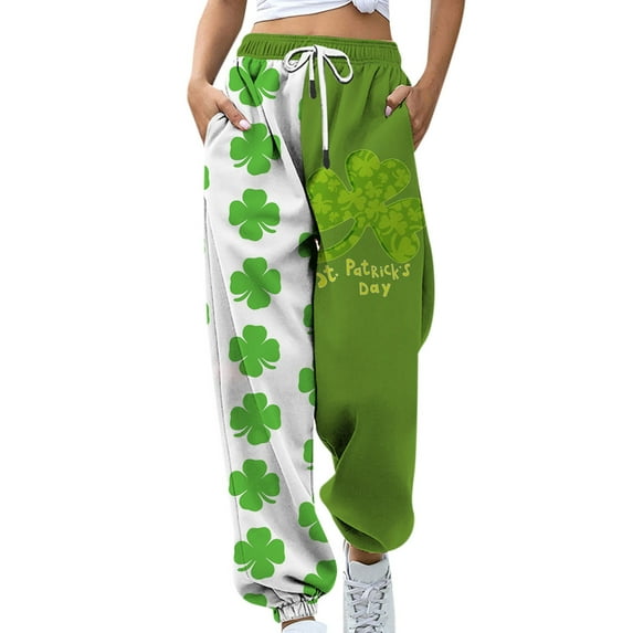 OKBOP Bell Bottom Pants for Women St. Patrick's Day Women's Fashion Casual Printing Pocket Elastic Waist Trousers Long Straight Pants Sweatpants Summer Clearance 6