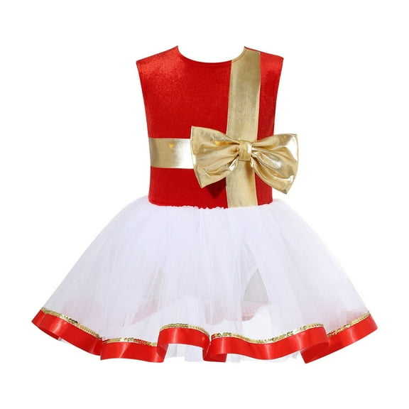 TiaoBug Kids Girls Christmas Mrs Santa Claus Costume Candy Cane Sleeveless Dance Leotard Tutu Dress Red 6
