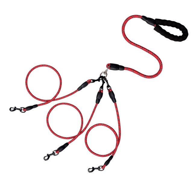 Djiypn 3 in 1 Durable Nylon Dog Leash with Padded Handle, 360° Swivel No Tangle Climbing Rope Removable Pet Traction Rope, 4.8Ft Lead for Puppy Dogs, Red