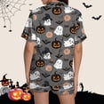 thumbnail image 5 of Halloween Pajamas Women,Cute Pjs for Women Satin Pajama Set Silk 2 Piece Sets Loungewear Button Down Short Sleeve Shirt and Shorts Pj Set Sleepwear Spooky Cute Gothic Pajamas Halloween Gifts Grey, 5 of 5