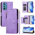 thumbnail image 1 of Funda para Motorola Edge 30 con cremallera tipo cartera, tarjetero, marco de fotos, soporte y cordón, de piel sintética. morado, 1 of 5
