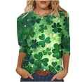 thumbnail image 2 of St. Patrick's Day Shirt for Women Glitter Clover Graphic T-Shirt 3/4 Sleeve Crewneck Festival Apparel Shamrock Print Sparkle Irish Holiday Tops, 2 of 5