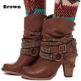 thumbnail image 5 of Botas vaqueras de mujer para invierno, botas de caballero de tubo medio, 2020, cinturón romano retro para mujer, zapatos de cuero de tacón alto, botas vaqueras de pantorrilla ancha, 5 of 5