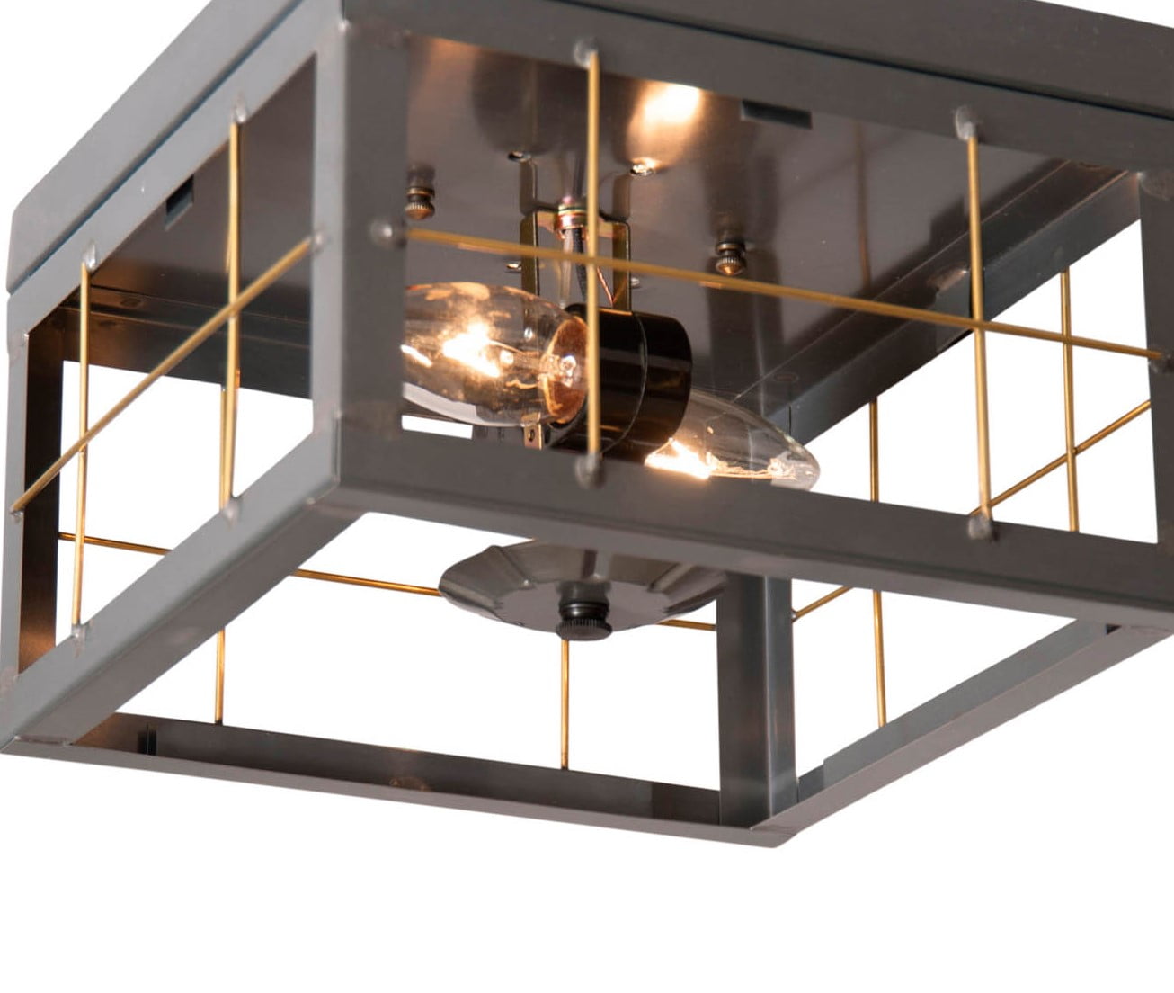 Irvins Country Tinware Irvin's Country Tinware Double Ceiling Light Brass Bars in Country Tin