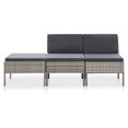 thumbnail image 2 of 3 Piece Garden Lounge Set with Cushions Poly Rattan Grey, 2 of 5