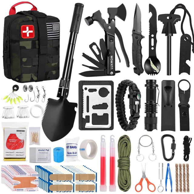 Kit de supervivencia LUXMOM de 142 piezas con botiquín de primeros auxilios y equipo para camping