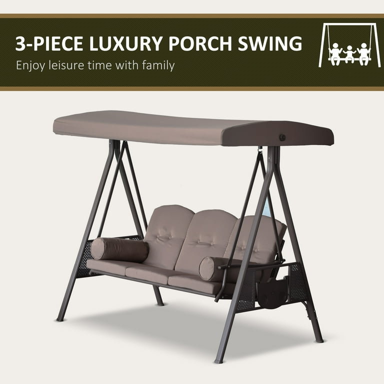 Outsunny outdoor patio 3 seat 2024 steel canopy cushioned bench swing