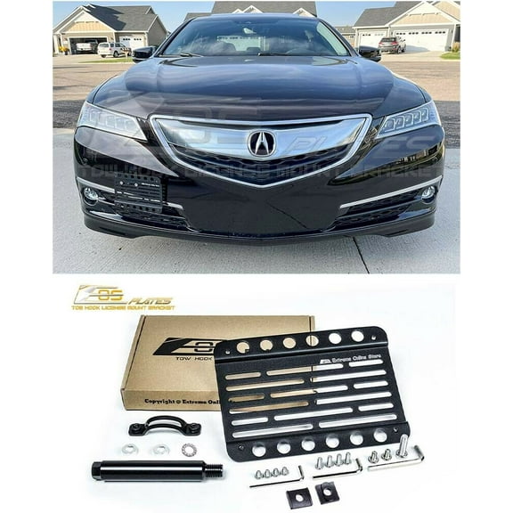 Replacement For 2015-2017 Acura TLX | EOS Plate Version 1 Front Bumper Tow Hook License Relocator Mount Bracket Tow-298 (Mid Size)