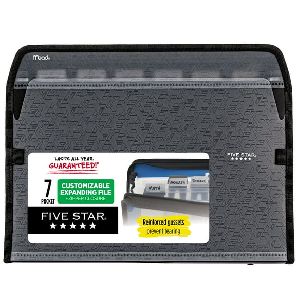 Five Star 7-Pocket Expanding File with Reminder Tabs, 8 1/2" x 11", Black