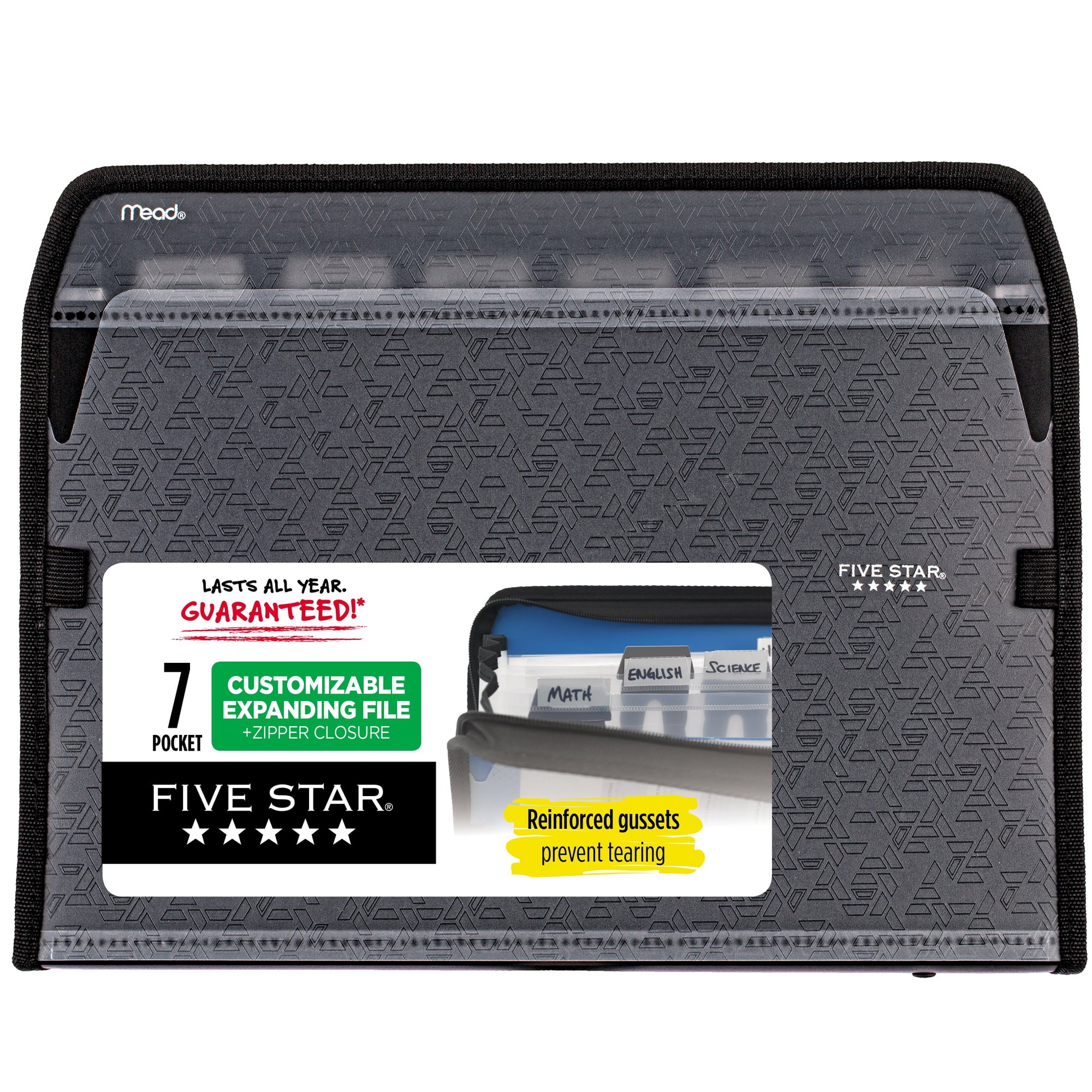 Five Star 7-Pocket Expanding File with Reminder Tabs, Black (35294)