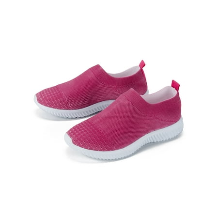 

Daeful Ladies Sock Sneakers Knit Upper Walking Shoes Slip On Flats Sports Breathable Yoga Mesh Trainers Rose Red 8