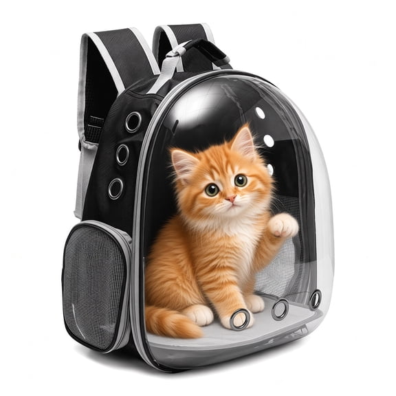Breathable Cat Backpack Carrier, Large Transparent Pet Bag with Double Shoulder Straps Durable PC Shell