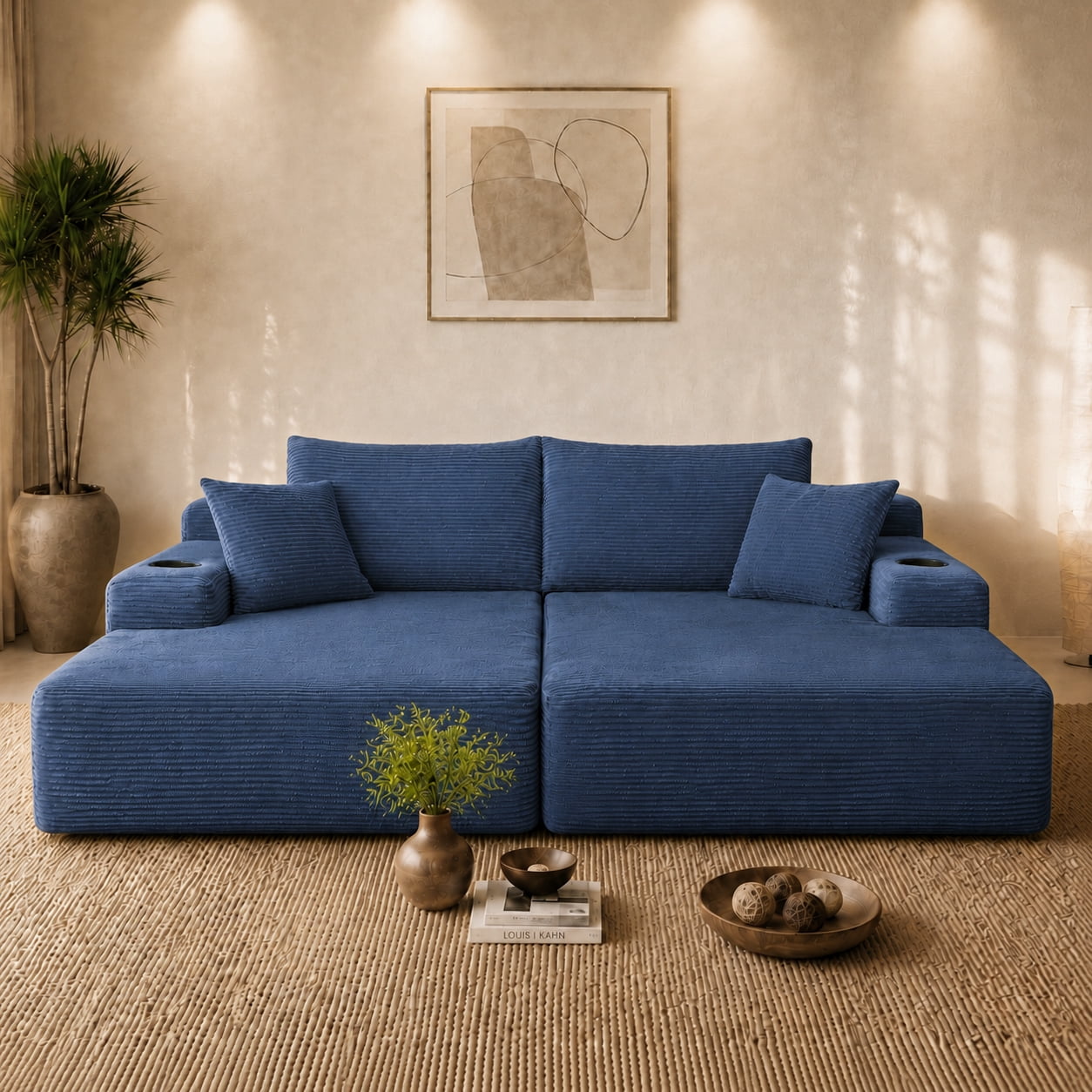 Leumius 69" Cloud Sectional Couch,L-Shape Futon Sofa Bed with R-Shape Chaise with Deep Seat,2 Seater Boneless Couch for Living Room,Blue