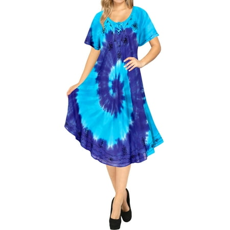 HAPPY BAY - Bohemian Beach Wear Rayon Embroidered Tie Dye Long Cover Up ...