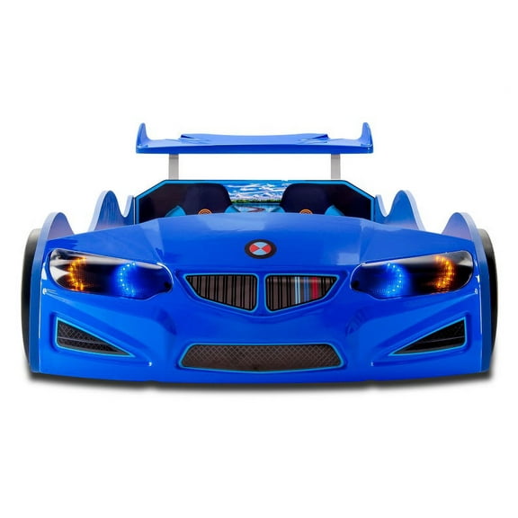 Super Car Beds GT1 Kids Twin Wood ABS Novelty Bed with LEG Light & Sound, Blue