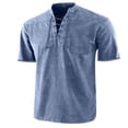 thumbnail image 1 of Mareep Blouse pour Hommes P-5TG Nouveau Style Printemps et Été Couleur Unie Rétro à Lacets Col Montant Chemise Décontractée à Manches Courtes, 1 of 2