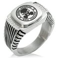 thumbnail image 1 of Stainless Steel Bio Zombie Outbreak Response Team CZ Ribbed Needle Stripe Pattern Biker Style Polished Ring, 1 of 1