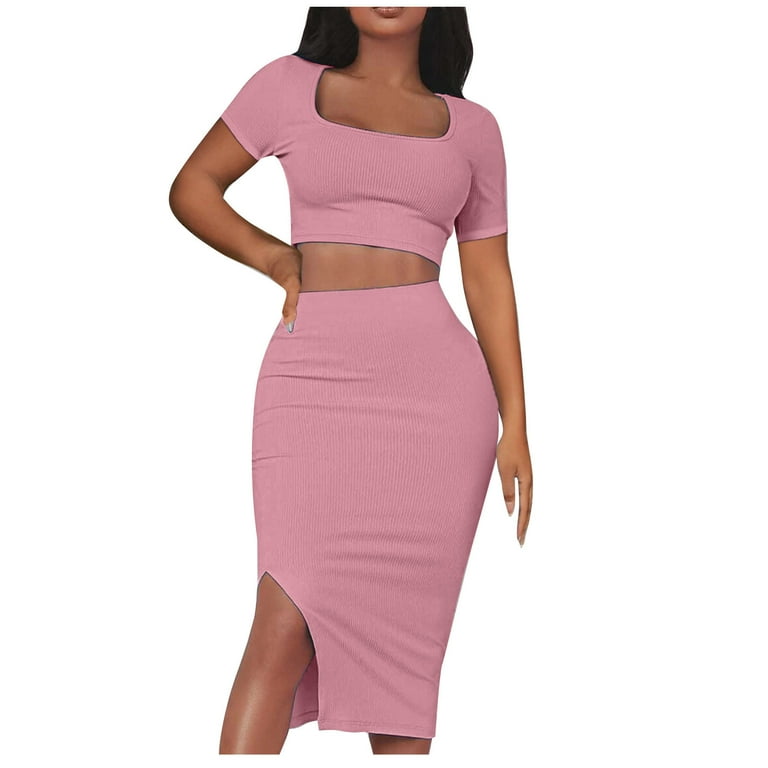 bodycon crop top dress Selene Gold Two Piece Skirt Set main image 1