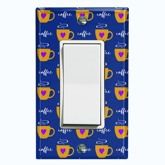 Metal Light Switch Wall Plate Outlet Cover (Coffee Espresso Mocha Cup Purple Heart Navy Blue - Single Rocker)