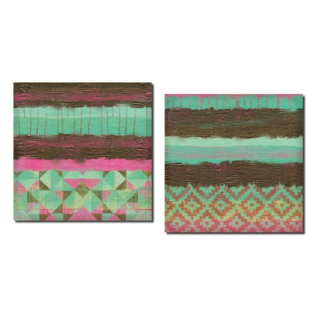 Painted Layered Shape Beautiful Abstract Bronze Teal and Pink Layers and Shapes; Two 12x12in Poster Prints ()