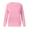thumbnail image 3 of Royisotas Long Sleeve Sweatshirts for Women Plus Size Winter Tunic Solid Pullover Pink with Kangaroo Pocket Crew Neck Casual No Hood Tops, 3 of 4
