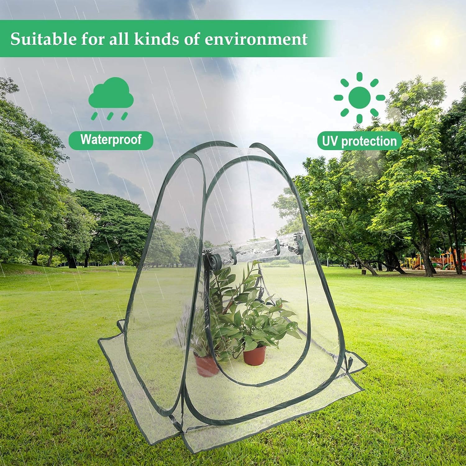 2Pack Pop up Greenhouse Cover, Transparent PVC Mini Small Grow Plant House Tent, Gardening Flowerpot Warm Room Backyard Flower Shelter for Indoor Outdoor (27"x27"x31")