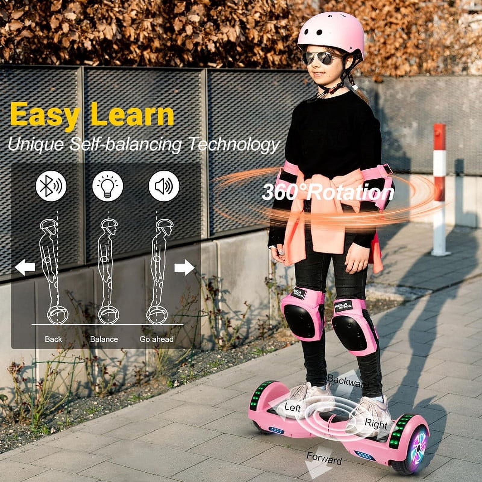 Electric Hoverboard for Girls with Bluetooth 6.5" Flashing LED Wheels Self Balancing Scooter, 200 lb Weight Limit, Pink