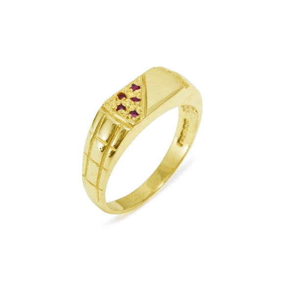 LBG British Made 18k Yellow Gold Natural Ruby Mens Band Ring - 25 size options - Size 10